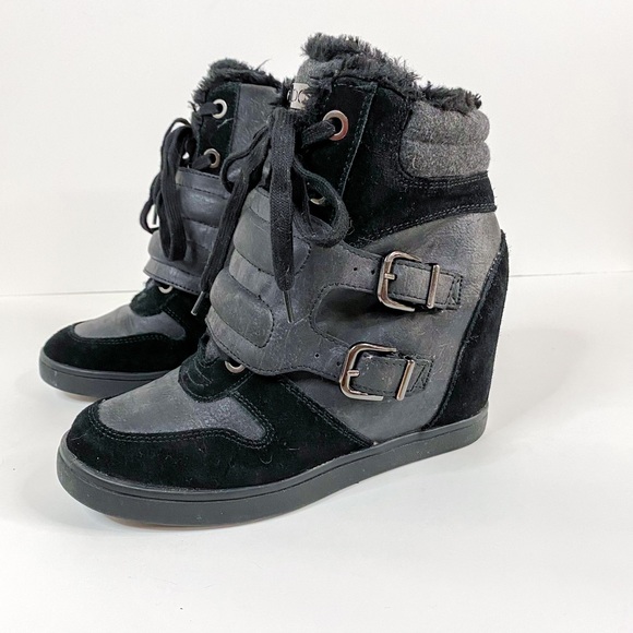 Aldo Wedge Heel Sneaker Bootie Black Size 8 - Picture 3 of 9